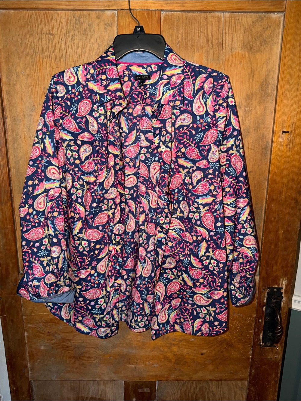 Talbots Women’s Navy Paisley button down shirt
